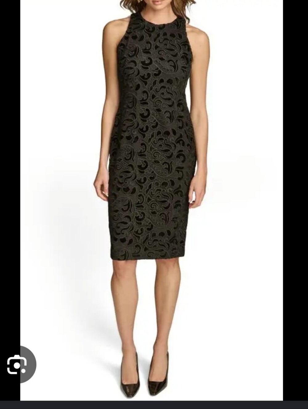 Donna Karan New York Black Lace Sheath Dress Sz 4 Sleeveless Midi Elegant Formal